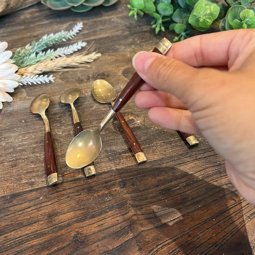 🎁 4/$25 - VINTAGE Thai bronze & wood teaspoons - set of 5 - 1950’s - Picture 6 of 6